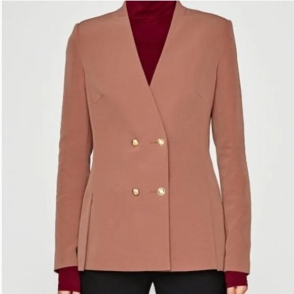 ZARA - Dusty Rose Double Breasted with Front Slit Detail Blazer - Picture 3 of 16